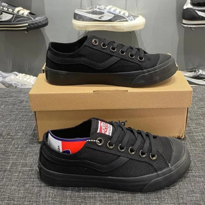 Ventela Public Low All Black Hitam Polos Sepatu Sneakers Pria Wanita Sekolah Original 100%