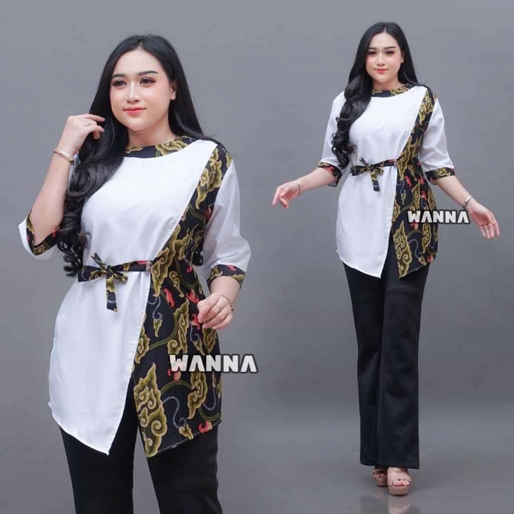 BLUS KERJA BAJU KERJA FORMAL BLUS KOMBINASI TOYOBO ATASAN WANITA ELEGAN
