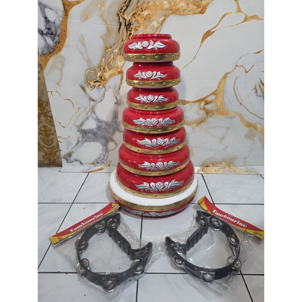 Alat Musik Rebana Qasidah Lasqi Ukir Super Jepara Kicrik Tamborin Fiber Single dan Free Tas