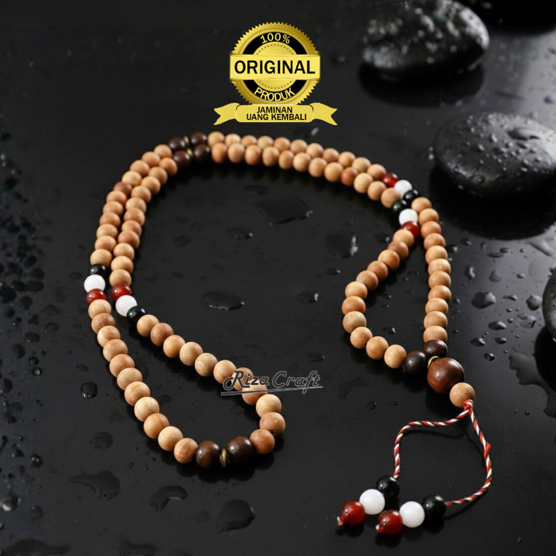 Kalung Tasbih 108 Butir Aesthetic Kayu Cendana Gaharu Wangi Sertifikat Lokal Japamala Tali Tridatu B