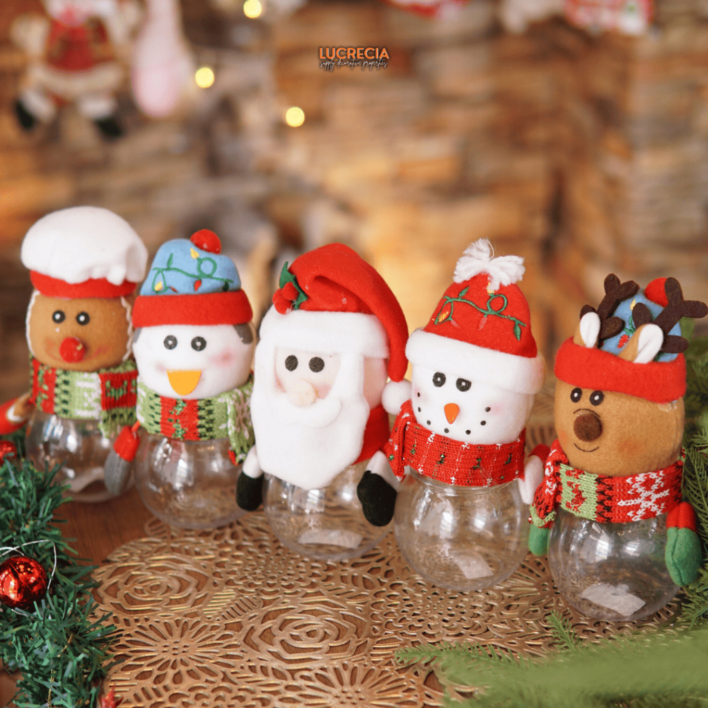 Toples Kue Kering Natal Boneka Tutup Wadah Kue Natal Motif Santa Rusa Beruang Manusia Salju Christma