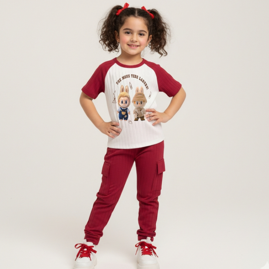 Baju anak perempuan stelan cargo anak perempuan usia 5-10 tahun