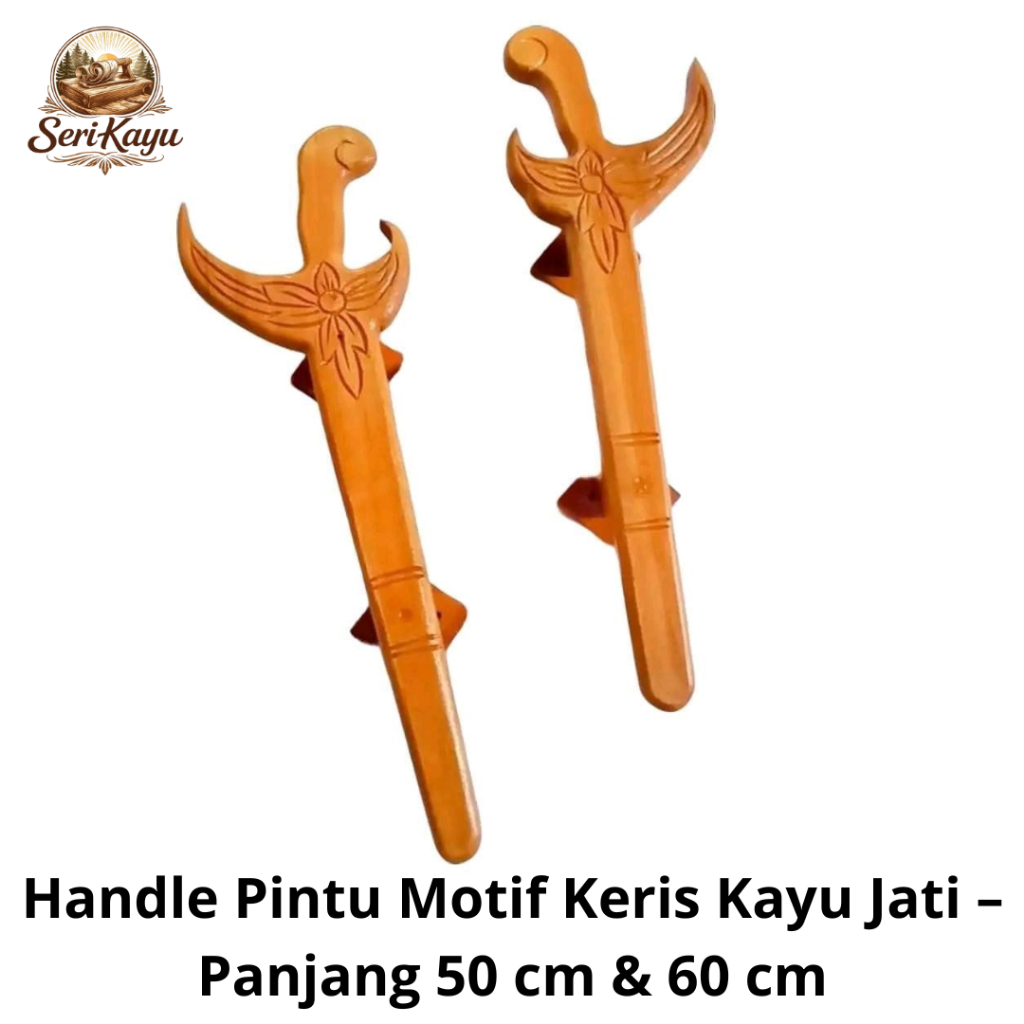 Handle Pintu Motif Keris Kayu Jati – Panjang 50 cm & 60 cm