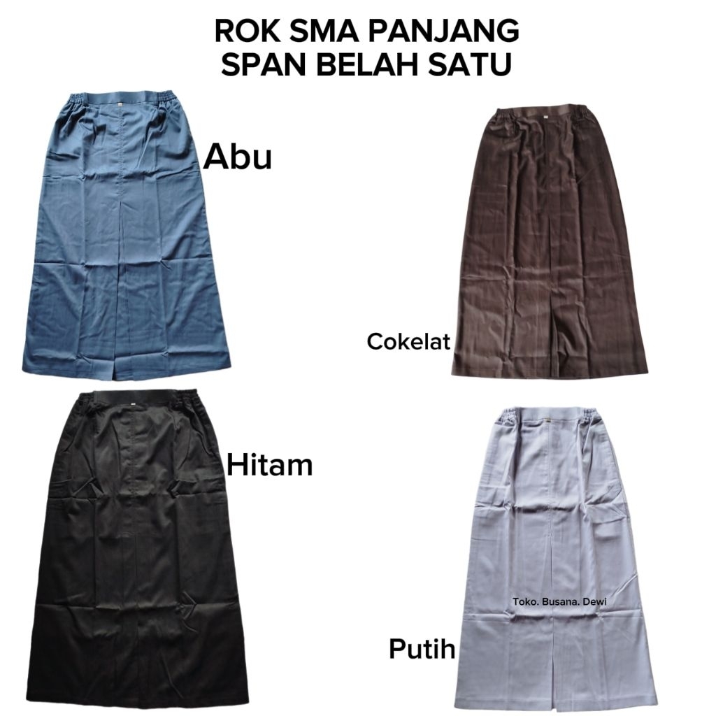 Rok SMA Panjang Span Belah 1 Abu Putih Hitam Coklat Pramuka ASCO | Seragam SMA Anak Perempuan Premiu