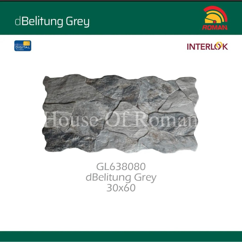 Roman Keramik 30x60 dBelitung Grey/Keramik Interlok Roman/Keramik Dinding Pagar Model Batu Alam/Kera