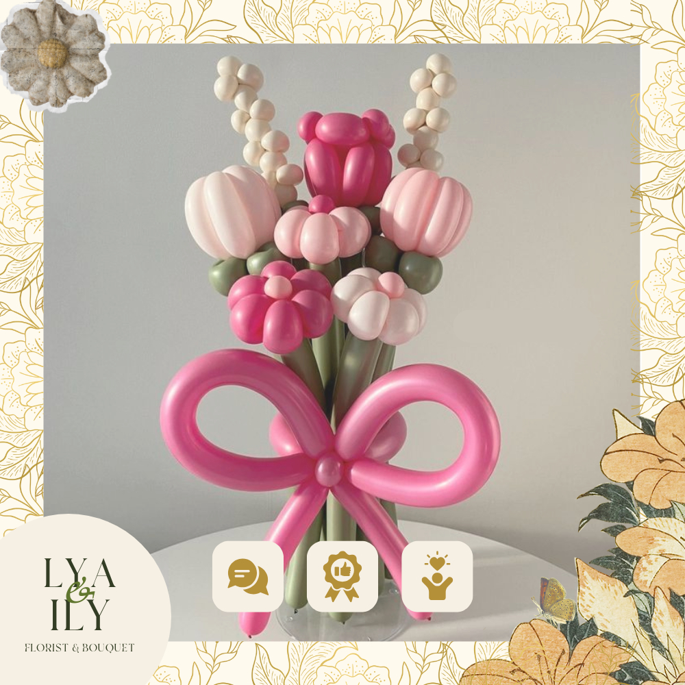 Buket Balon Bunga Aesthetic Kado Unik Ulang Tahun Hadiah Wisuda Teman Balloon Bouquet Custom LYA & I