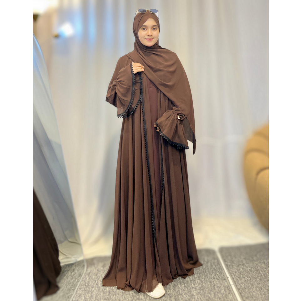 Hikmah Abaya FRee pasmina ( sepesial Lounching)   By Ka Syasya Outer Gamis Muslim Syari Simple Mewah