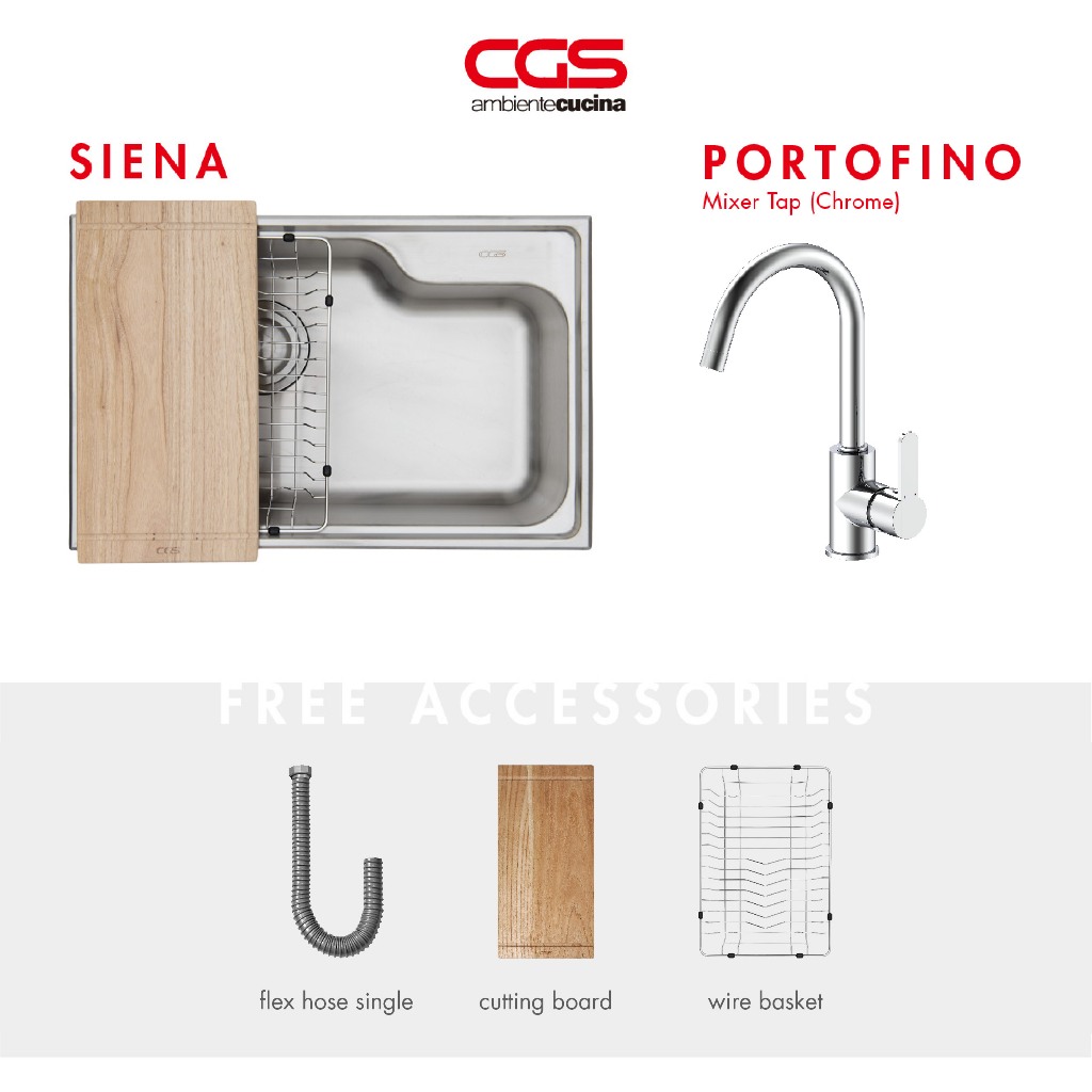 Paket Promo: CGS Siena Kitchen Sink + CGS Portofino Mixer Taps