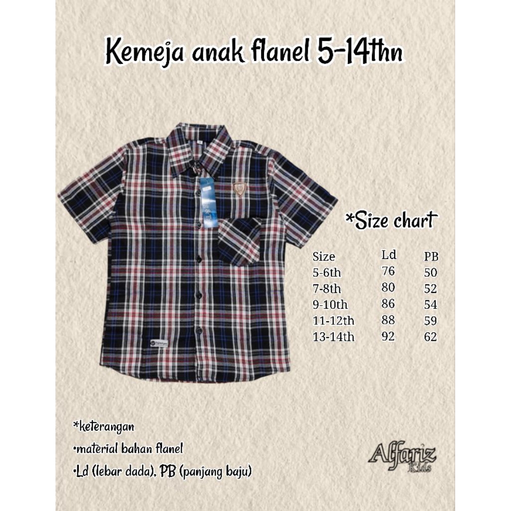 Kemeja Flanel Anak Laki-laki Usia 5-12 Tahun | Kemeja Cowok Lengan Pendek