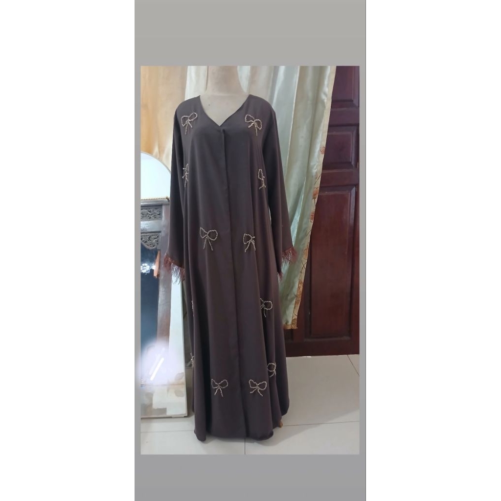 abaya pita rumbai bahan fursan set pashmina