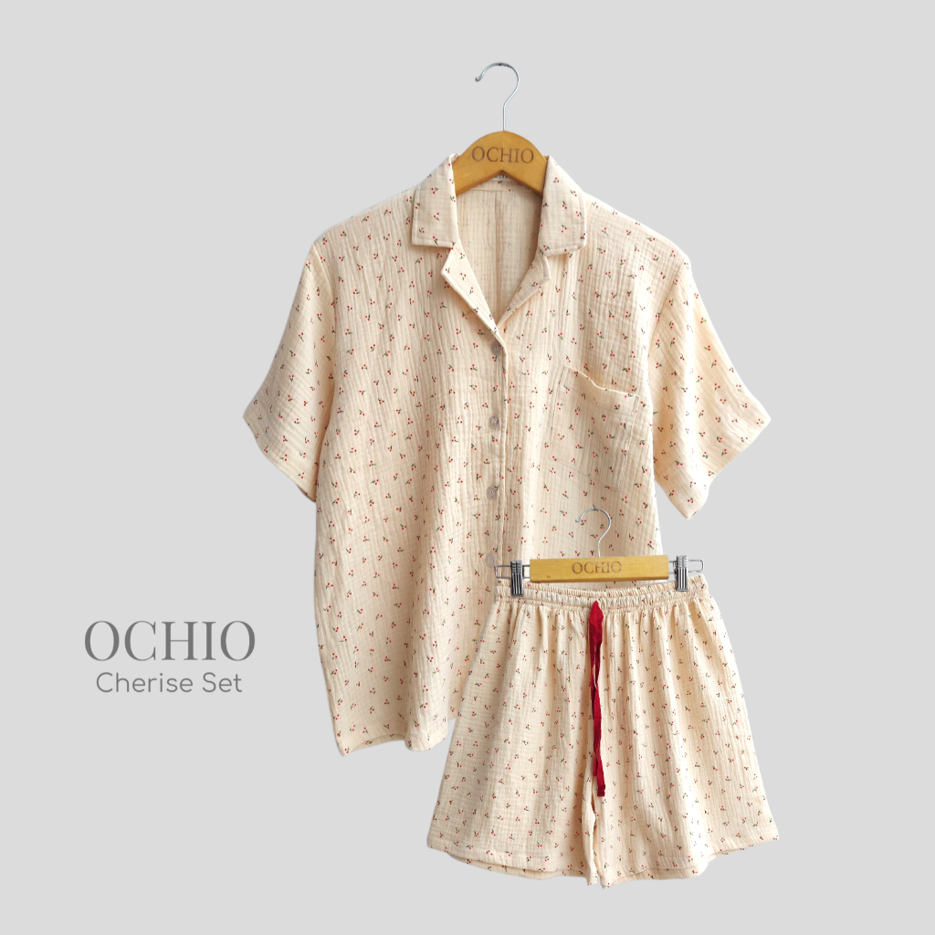 OCHIO - Cherise Set Pajamas/Piyama/Baju Tidur/Sleepwear/One Set Wanita Cotton Crinkle