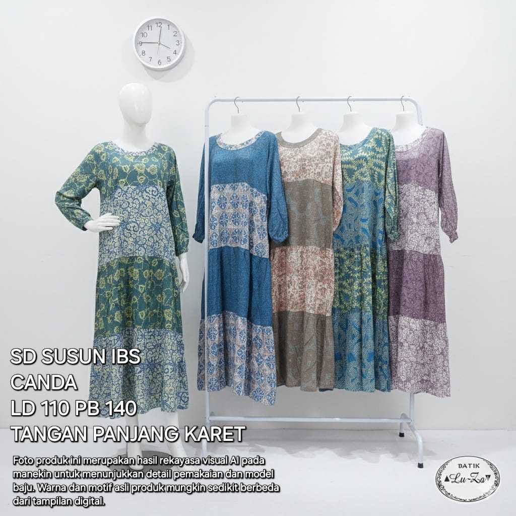 LUZA ORI asli pekalongan longdress susun canda IBS tangan panjang karet gamis batik pondok putri wud