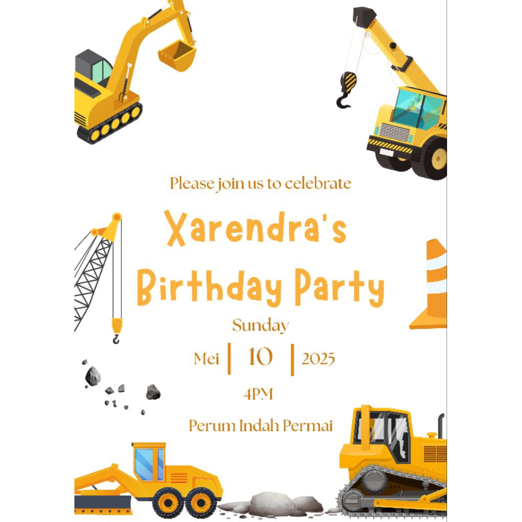 [10PCS] UNDANGAN ULTAH ANAK EXCAVATOR || UNDANGAN ANAK EXCAVATOR || UNDANGAN ULTAH ANAK TEMA EXCAVAT