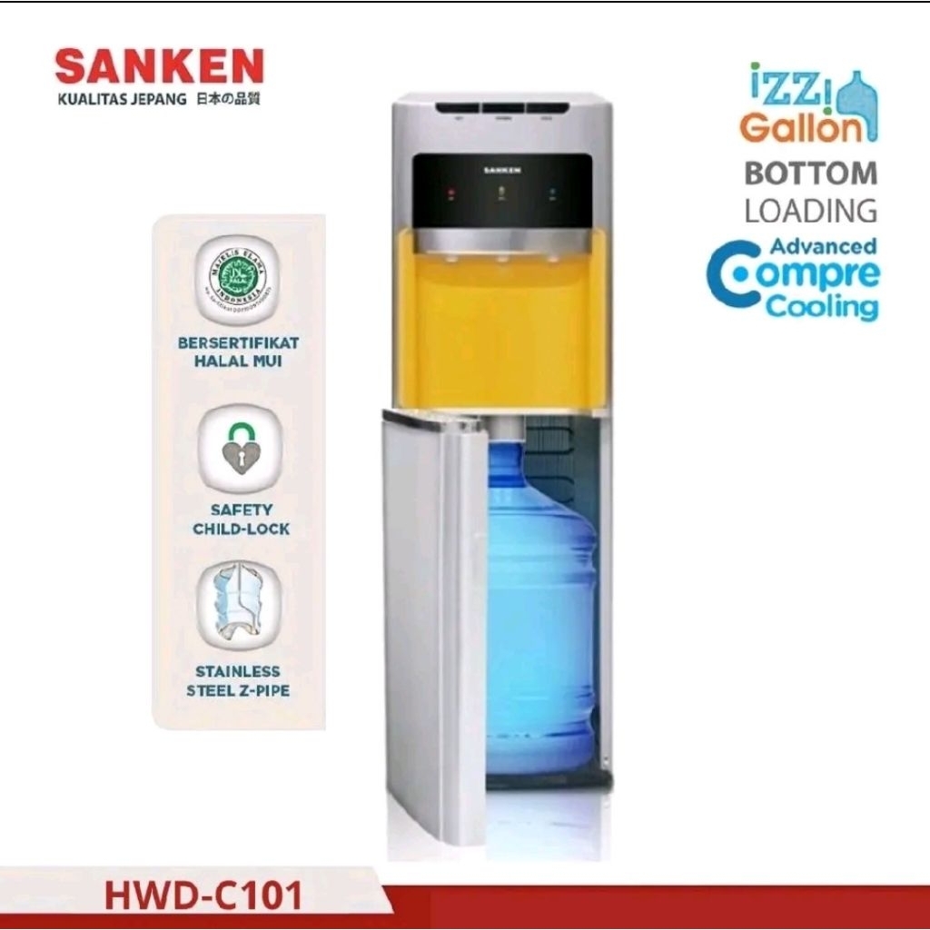 Sanken Dispenser Gallon Bawah HWD-C101 dengan Pendingin Super Cool Compresor dan Panas Super Hot