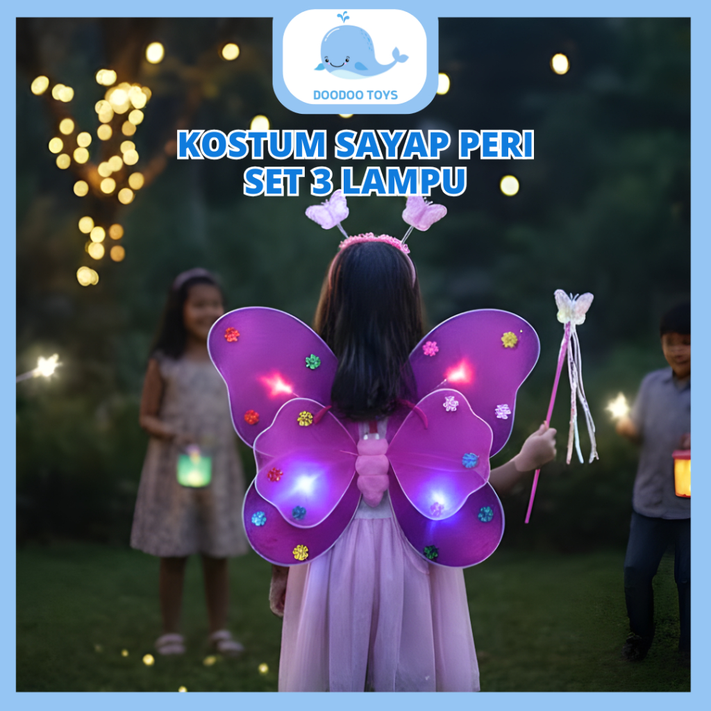 Doodoo Toys - Sayap Peri Kupu Kupu 3 Set Dengan Lampu LED Mainan Anak Perempuan Lengkap Dengan Bando