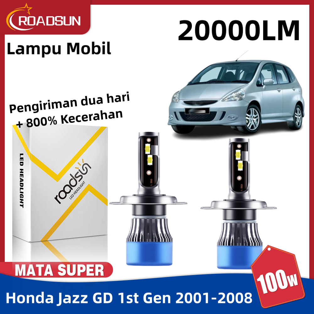 Roadsun 2 Pcs Super Terang Led Lampu Depan Mobil Bohlam  Hi/Lo Beam For Honda Jazz GD 1st Gen 2001-2