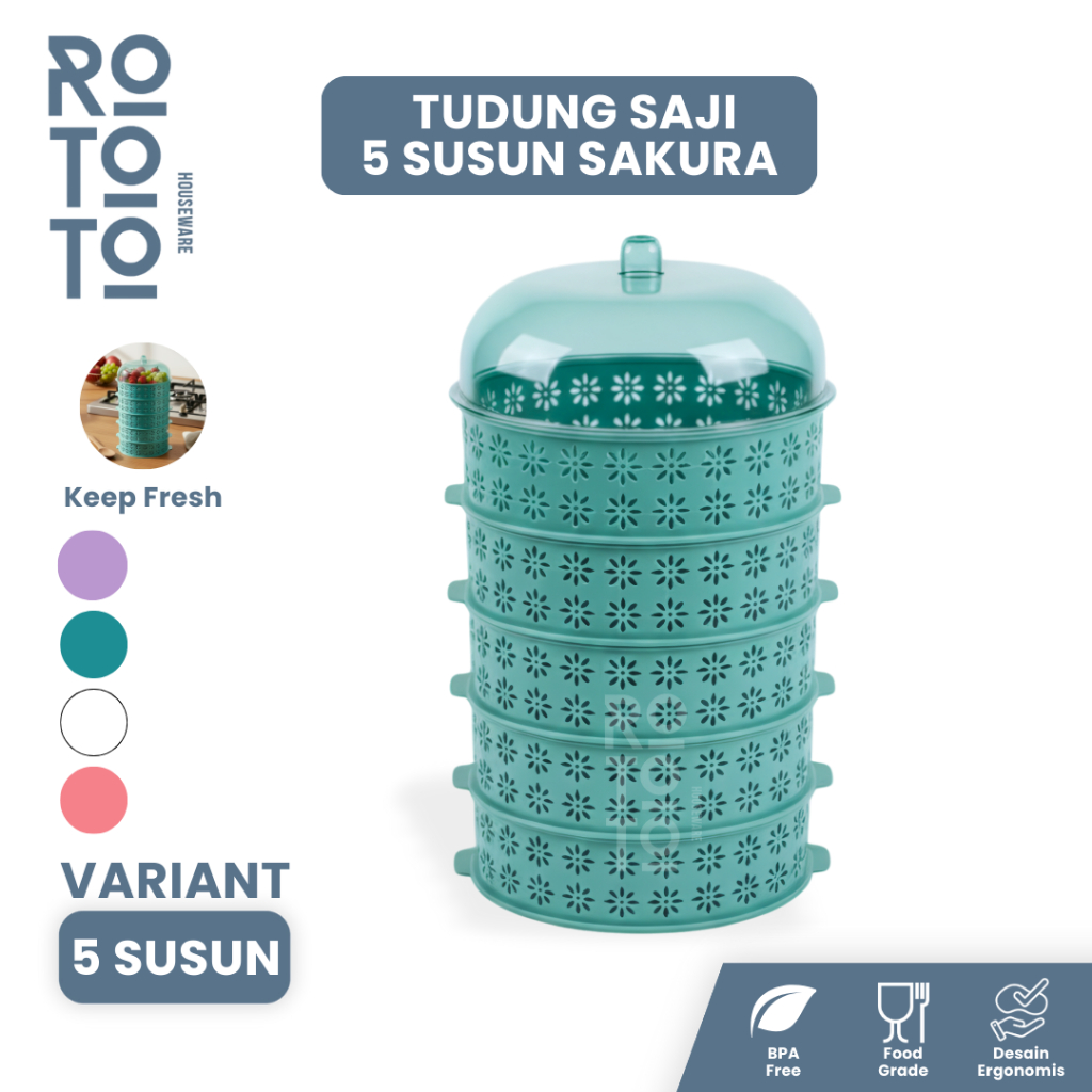Rototo Tudung Saji Susun Wadah Penyimpanan Makanan Estetik & Higienis Wadah Penutup Food Rack Storag