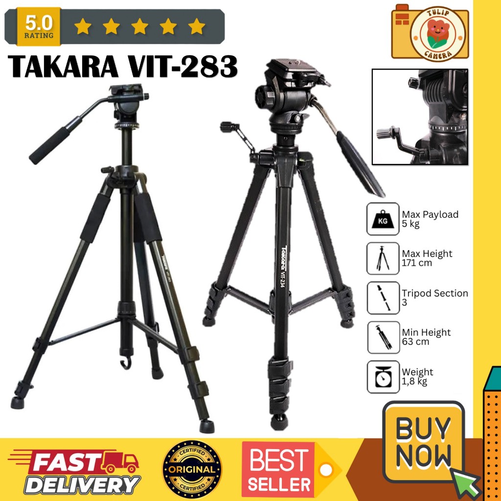 Takara VIT-283 VIT 283 VIT283 Video Professional Tripod Fluid Head Camera DSLR With Bag