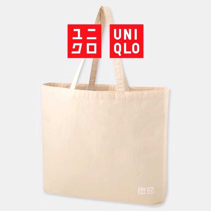 TOTEBAG UNIQLO REUSABLE BAG COTTON  OFF WHITE SIZE M L ORIGINAL (COD)