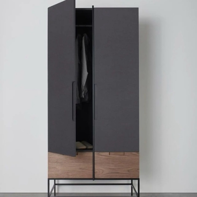 Ayate - Industrial style 2-door wardrobe with iron legs