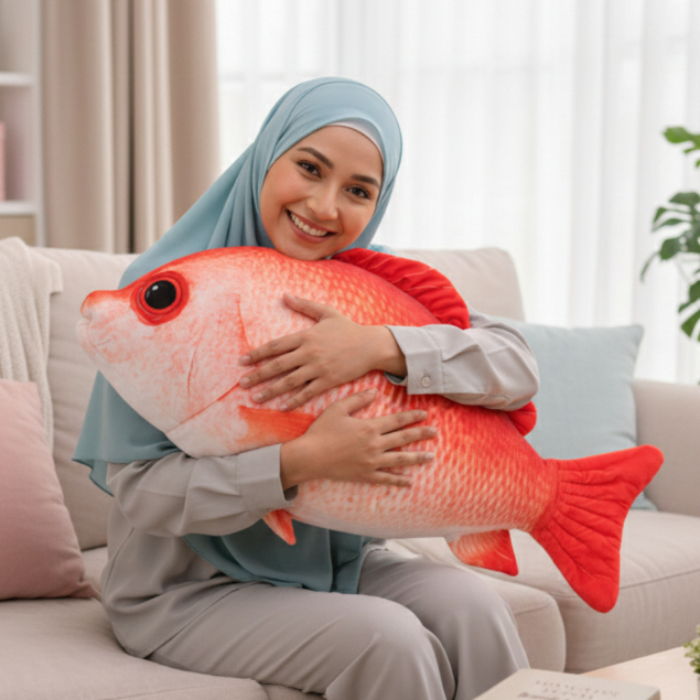 Simko Toys - Bantal Boneka Ikan Kakap Merah Jumbo 90 cmHadiah Unik & Nyaman