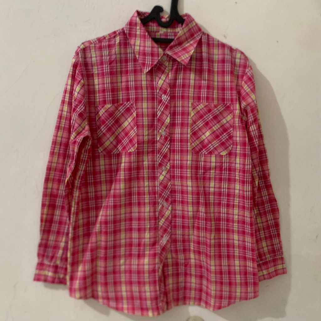 kemeja blouse kotak katun pink prelvd