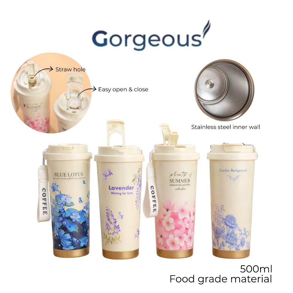 Gorgeous Tumbler Coffee Lily Flower 500ml Stainless SUS 316 / Tumbler Mug Coffee Tea