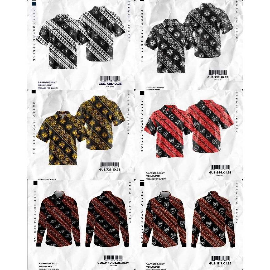 Batik MU Printing/Kemeja Batik Man Utd Printing/Batik Sriwijaya FC/Batik Arsenall