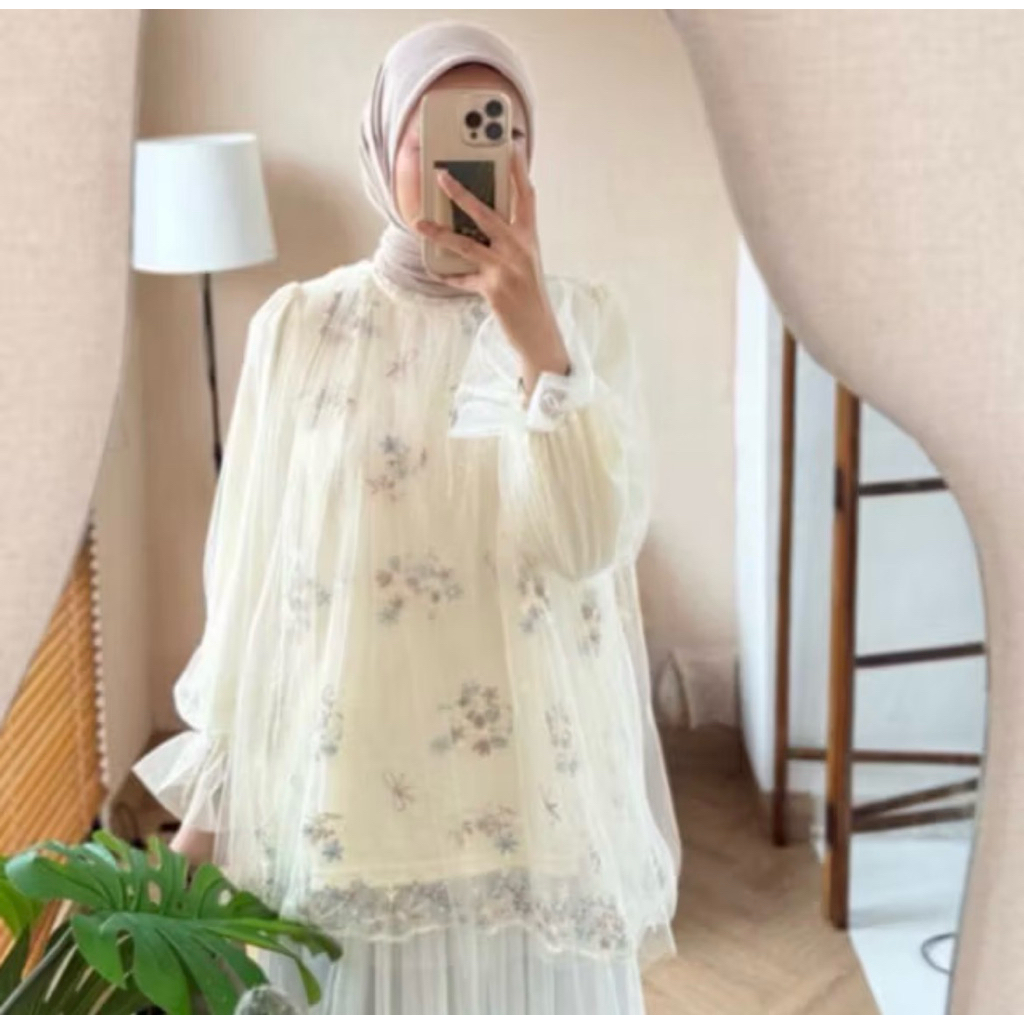 NEW Fatun Hijab - Avika Blouse Tile Brukat Yellow Butter