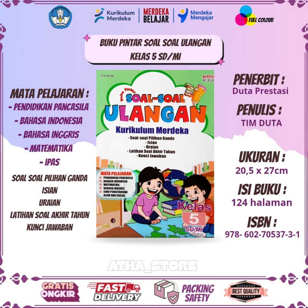 BUKU PINTAR SOAL-SOAL ULANGAN & KUNCI JAWABAN KELAS 5 KURIKULUM PENGGERAK-MERDEKA SD/MI PENERBIT: DU