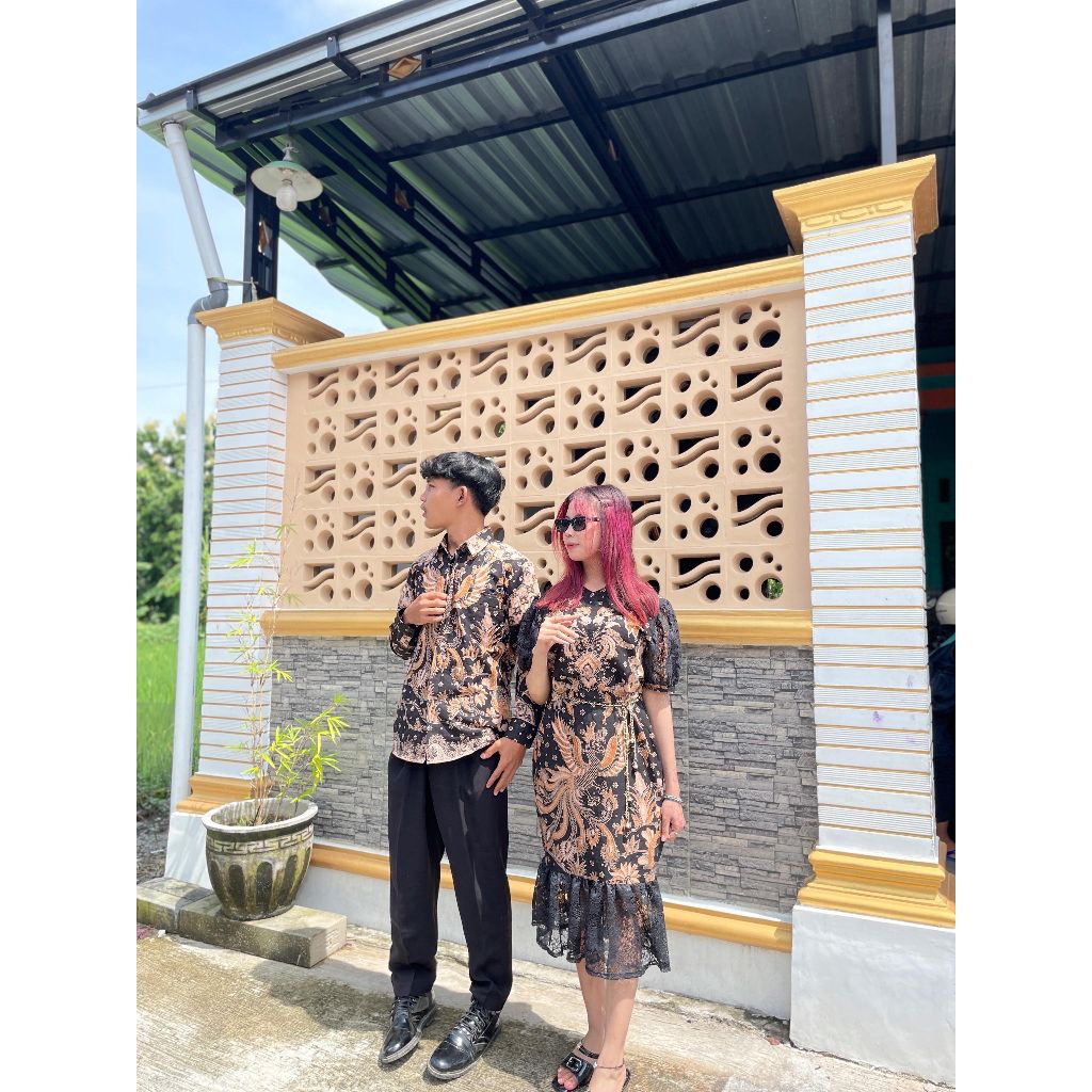 Couple Batik Putra Putri Motif Paksi Kencana Warna Hitam Couple Kemeja Batik Couple Dress Batik Coup