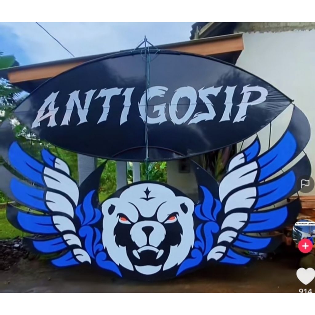 layangan ram-raman murah 2 meter ful motif panda biru