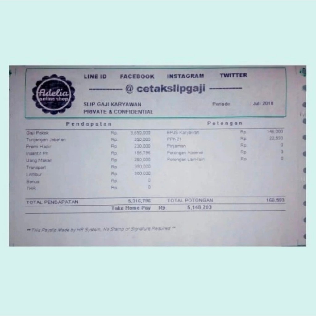 Cetak Slip Gaji Karbonised rangkap 3, Payroll Paper slip 3ply Private and Confidential