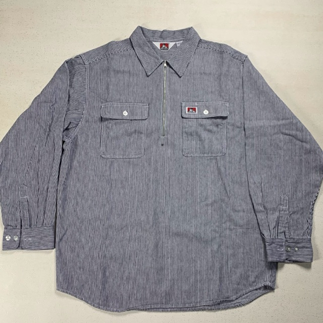 Kemeja Lengan Panjang Resleting Setengah Ben Davis Motif Strip Size XL