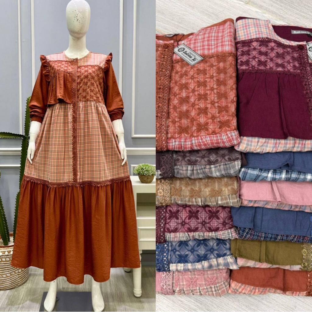 Gamis salvina kotak katun premium