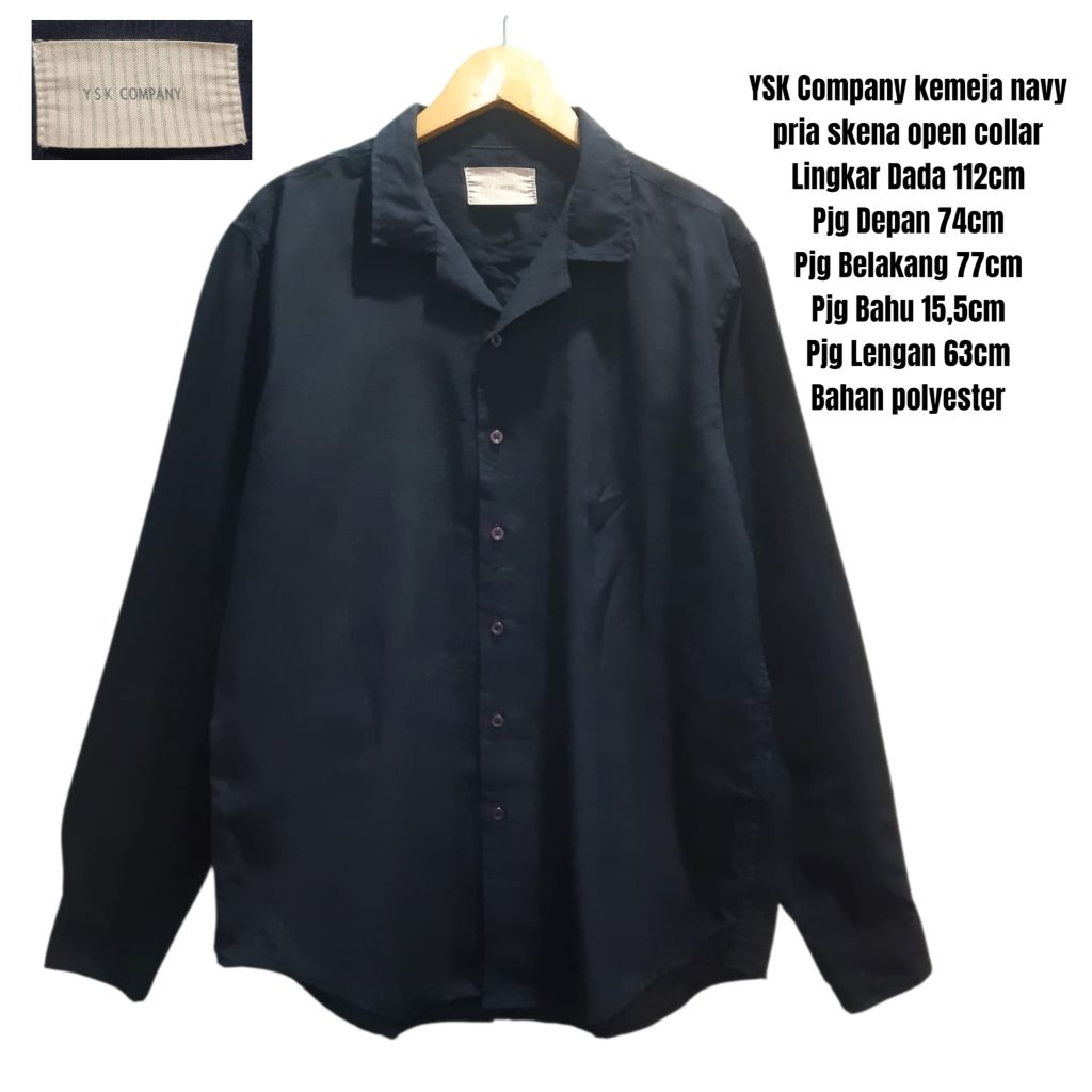 YSK Company kemeja navy pria skena open collar
