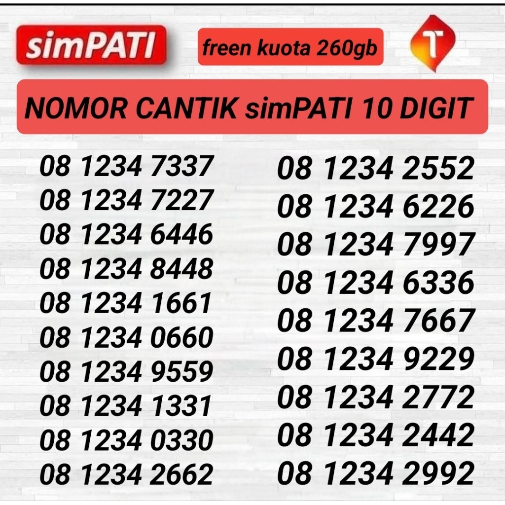 NOMOR CANTIK TELKOMSEL 10 DIGIT 1234 - NOMOR CANTIK SIMPATI 10 DIGIT