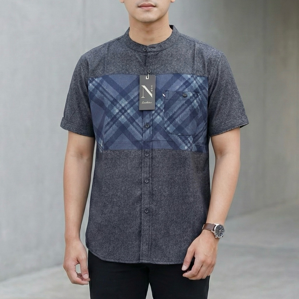 Kemko N one Kemeja Koko Pria Lengan Pendek Katun Baju Koko Modern