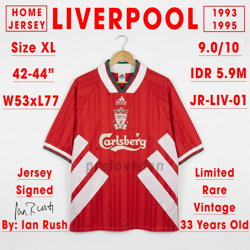 (Rare Vintage) Jersey Kandang Sepakbola Liverpool Football Club Home 93-95 Original Authentic Signed