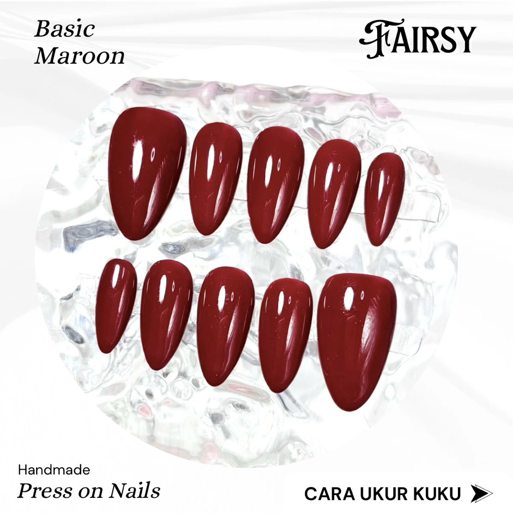 FAIRSY.ID Basic Maroon Polos Handmade Premium Press On Nails Fake Nail Art Kuku Palsu