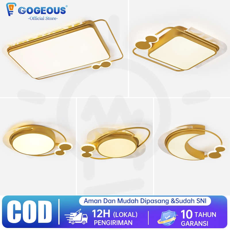 GOGEOUS Lampu Plafon Minimalis Modern Remote 3 Warna Bulat/Persegi EmasLampu Plafon Ruang Tamu LED