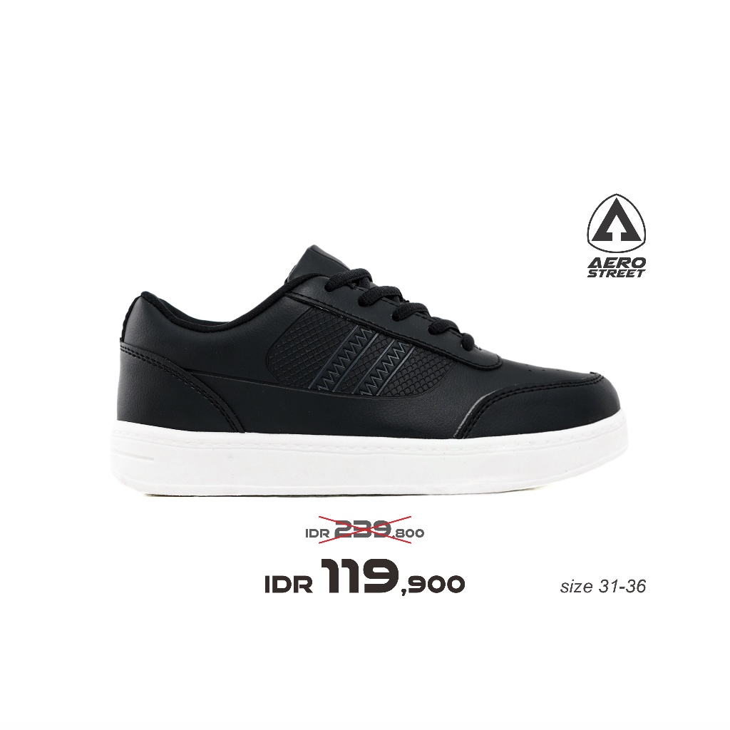 Aerostreet 31-36 Airstrike Putih Hitam Hitam - Sepatu Sneaker Casual Sekolah