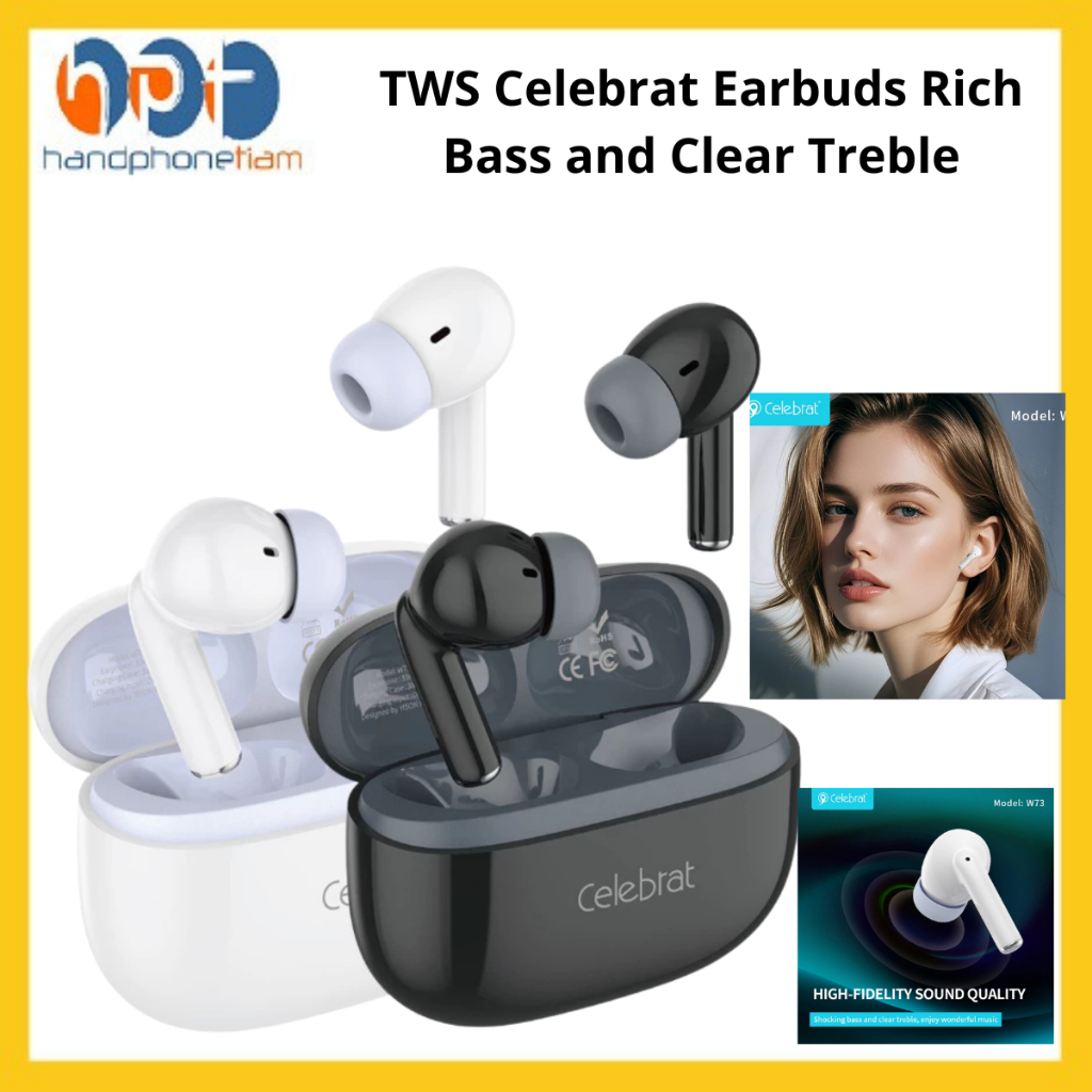 TWS Celebrat W73 Earbuds Rich Bass and Clear Treble Headset Nirkabel Premium Bluetooth V5.4