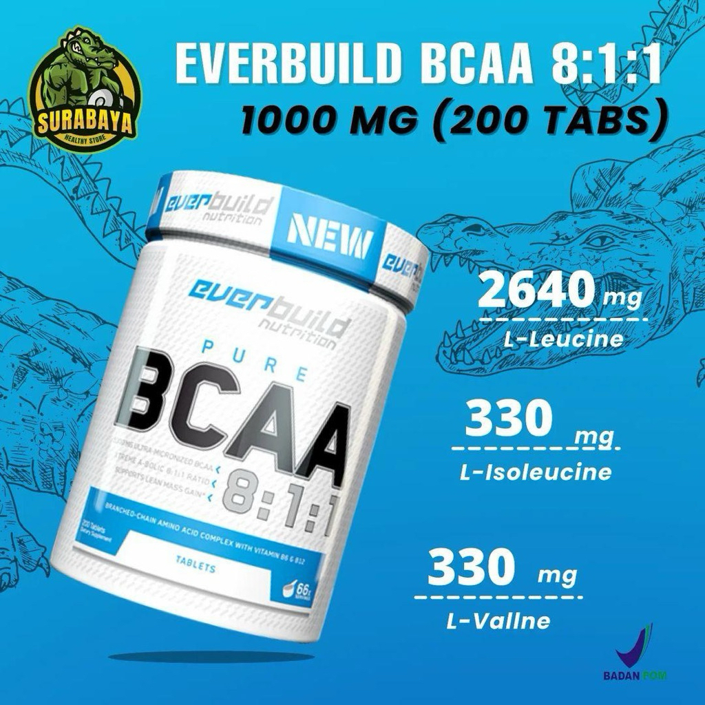 EverBuild Pure BCAA 200 Tablet Ever Build Nutrition Asam Amino 1000 Mg