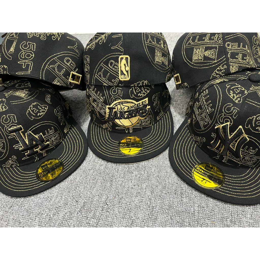 Topi Snapback Fitted NBA LA Lakers Black Gold Full Printed Bordir Build Up Caps