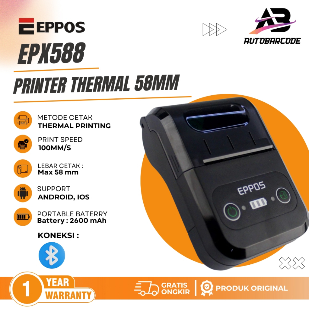 Printer Mini EPPOS EPX588 Bluetooth Thermal 58MM Mesin Kasir Portable Rpp02 Epx 588 Nota Struk Label