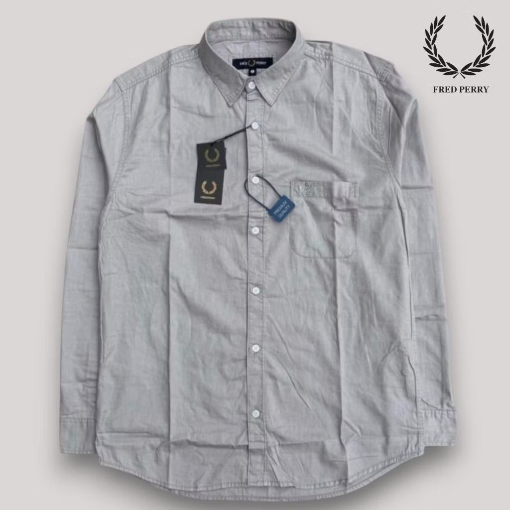 kemeja fredperry lengan panjang pria terbaru kemeja panjang katun model slimfit