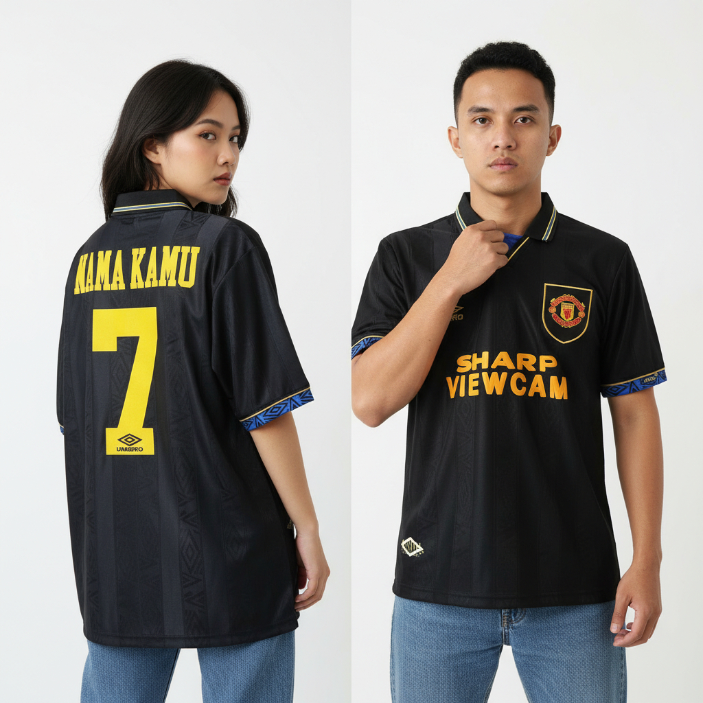 Jersey Retro Mnchstr Untd Away kung fu 1993 1994 Sharp vewcam Baju M U Bola Hitam Vintage Classic Fu