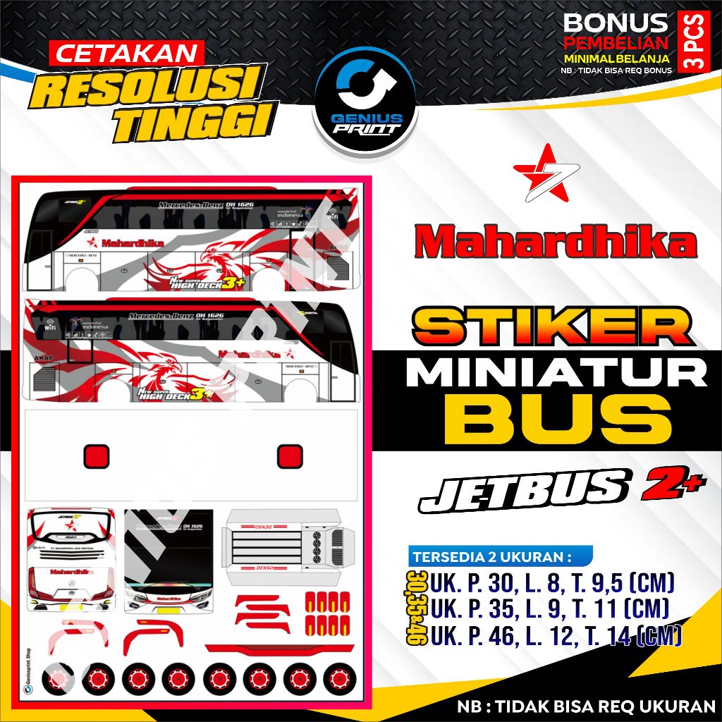 Stiker A3 Miniatur Bus [ JETBUS 2+ ] Livery Mahardhika | Putra Aljabar | Tri Putra Jaya | Ramayana |