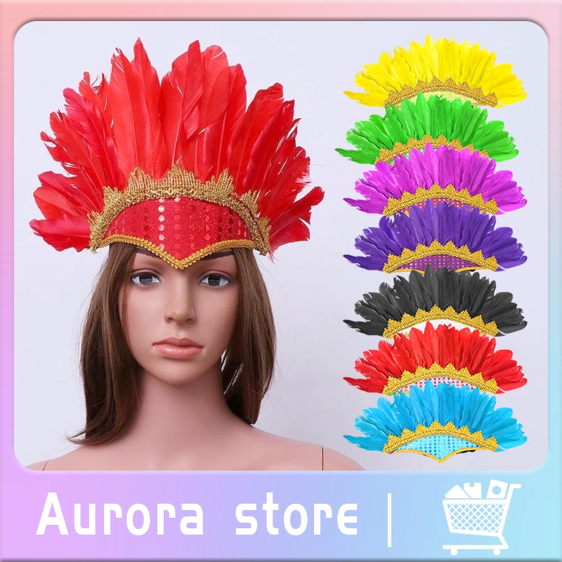 Aksesoris Mahkota Kepala Bulu Anak Tari Pesta Halloween Cosplay India Mahkota Tari Hiasan Kepala